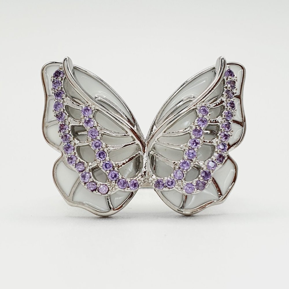 🎁Sweet White Butterfly Anillos Silver Plated Ring for Women/ UNVN12339 - Picture 9 of 15